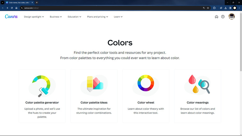 Canva Colors page