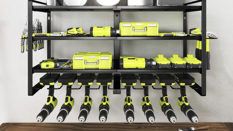 Tool organizer stacked with various items