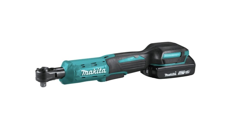 An 18-volt cordless Makita ratchet wrench