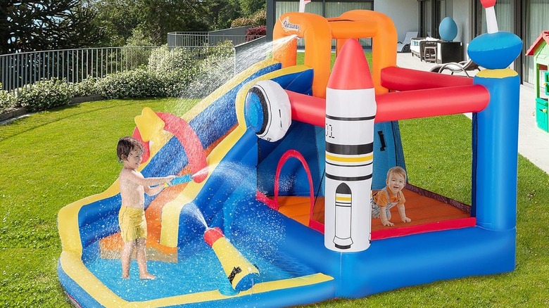 Kids playing in bouncy house