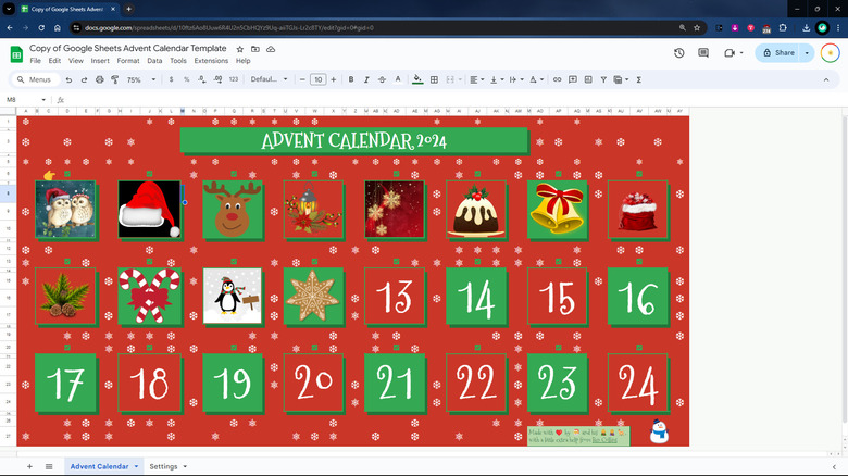 advent calendar on Google Sheets