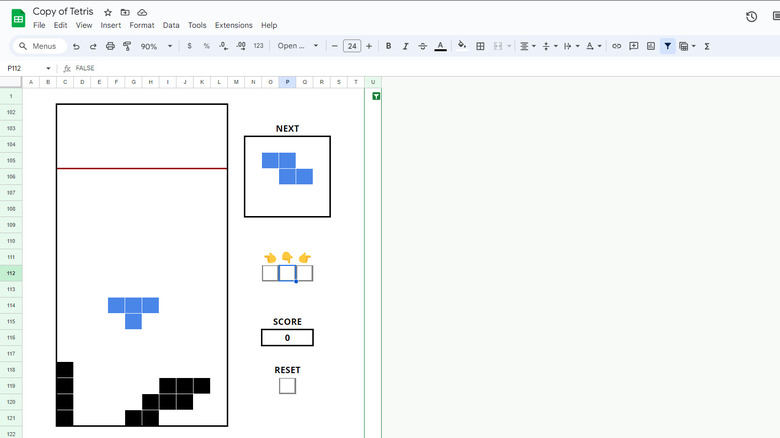 Tetris game on Google Sheets