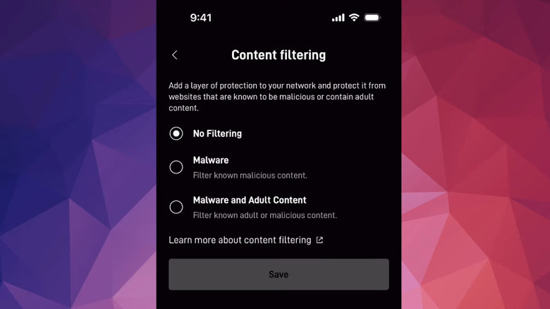 Starlink app showing available content filters