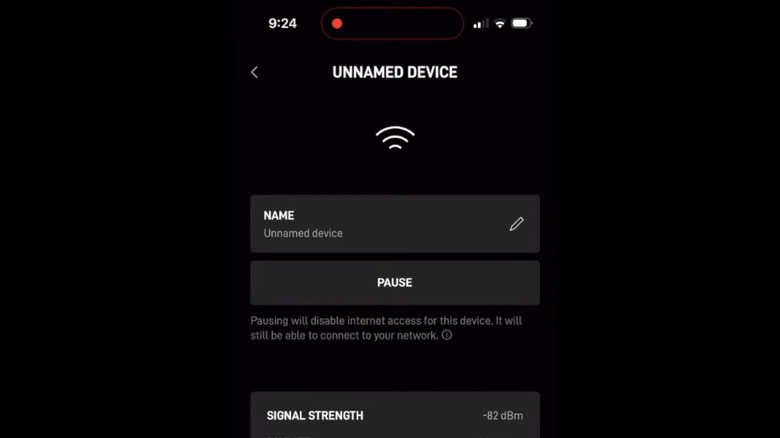 Starlink app showing Unnamed Device and Pause internet option