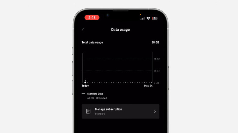 Starlink app showing Data Usage page