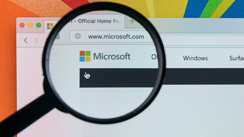 Magnifying glass on Microsoft homepage