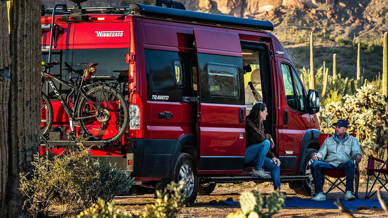 red winnebago travato in desert