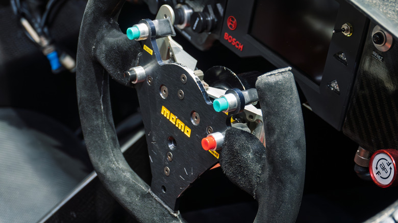 Close up of vehicle steering wheel