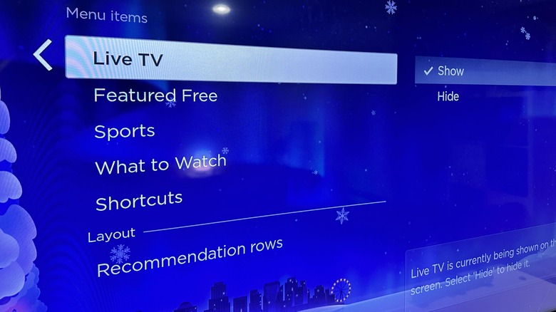 Roku channel hide menu