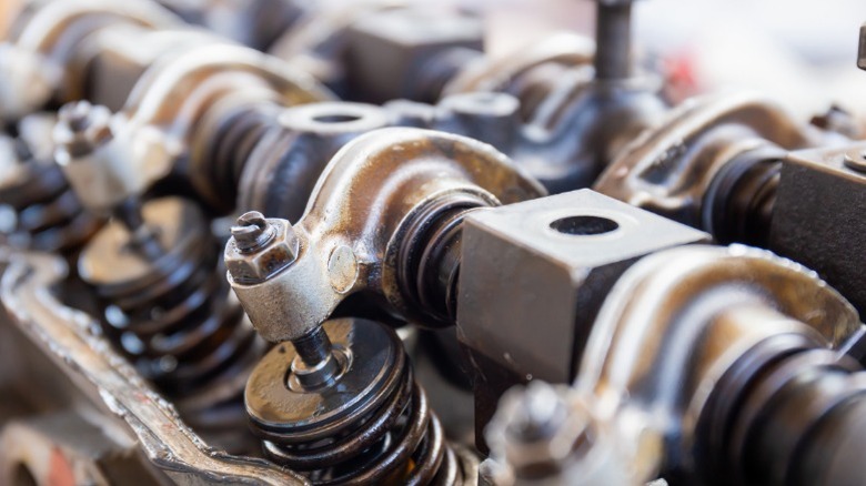 a closeup image of part of an engine's valve train