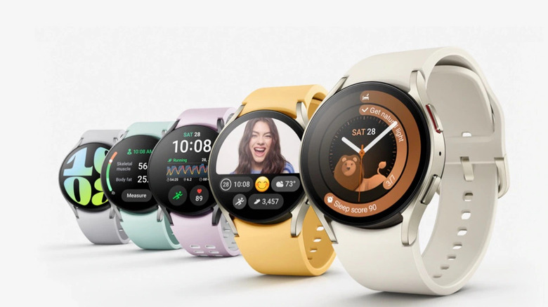 Multiple Samsung Galaxy Watch 6 with different bands and features