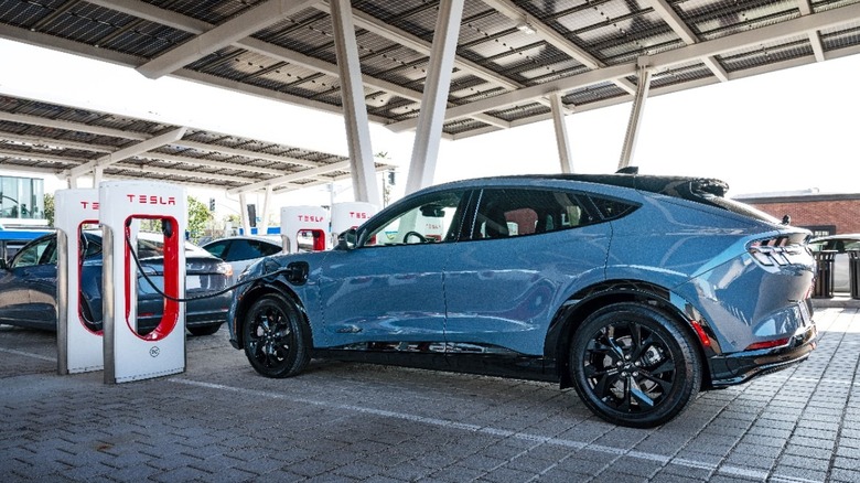 Ford Mustang Mach-E Charging at Tesla Supercharger