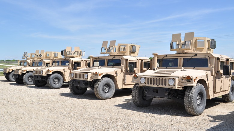 Row of military humvees