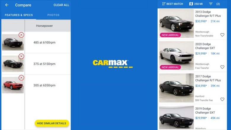 Screenshots of CarMax app