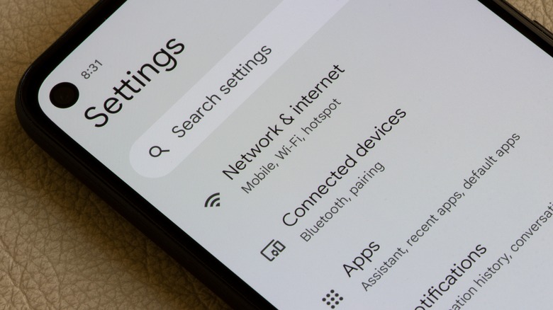 settings app on Android phone