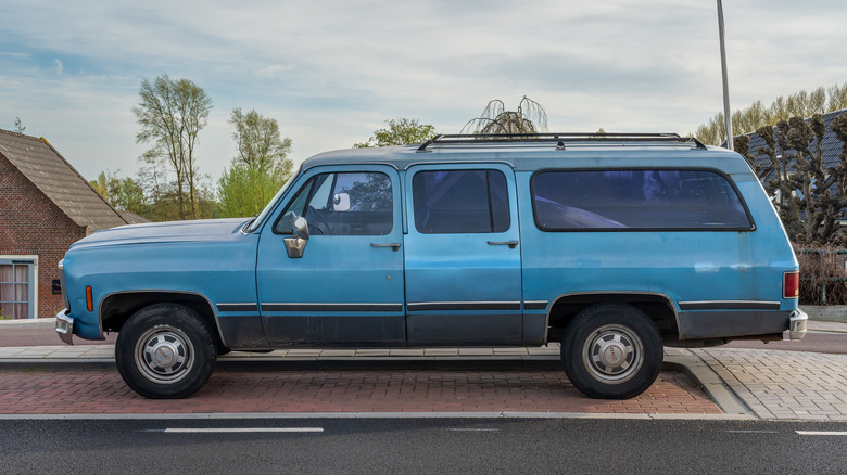 A blue Chevy truck from the 1980s