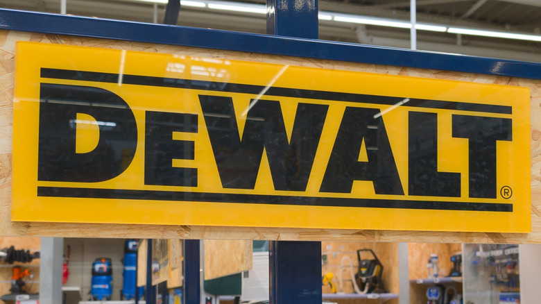 DeWalt logo in front of tool shop