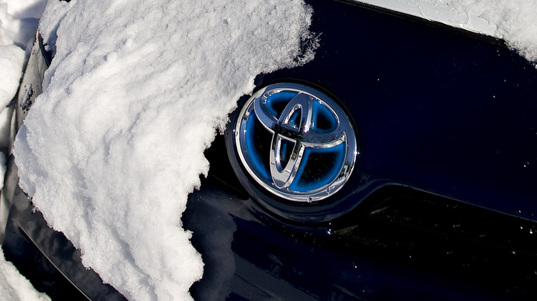 Toyota badge in snow