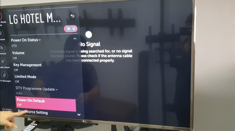 Hotel Mode menu on LG TV