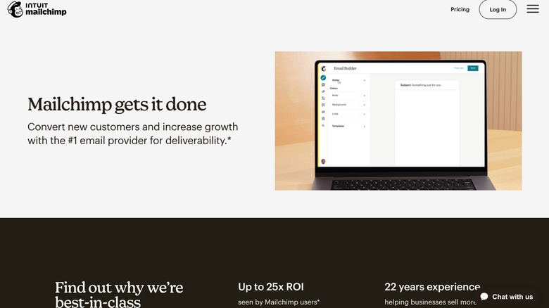 screenshot of Mailchimp's home page