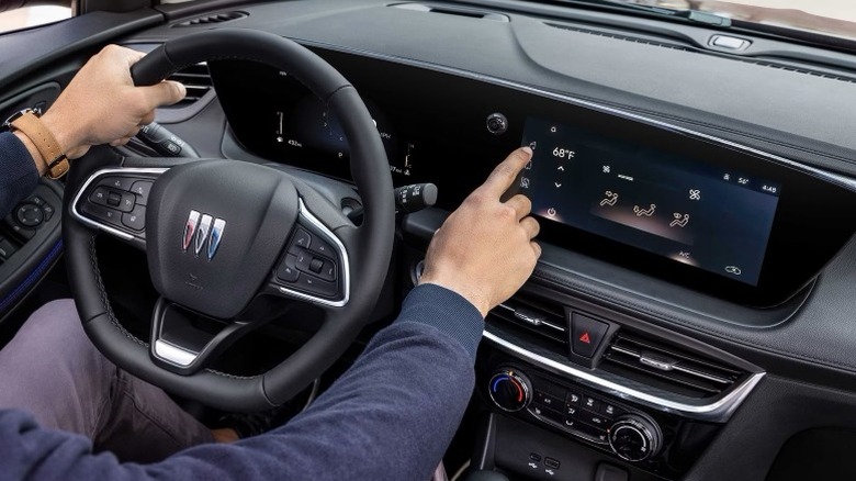 Shot of the Buick Encore GX interior showing the steering wheel