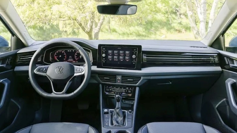 Shot of the 2025 Volkswagen Jetta SEL interior showing the steering wheel