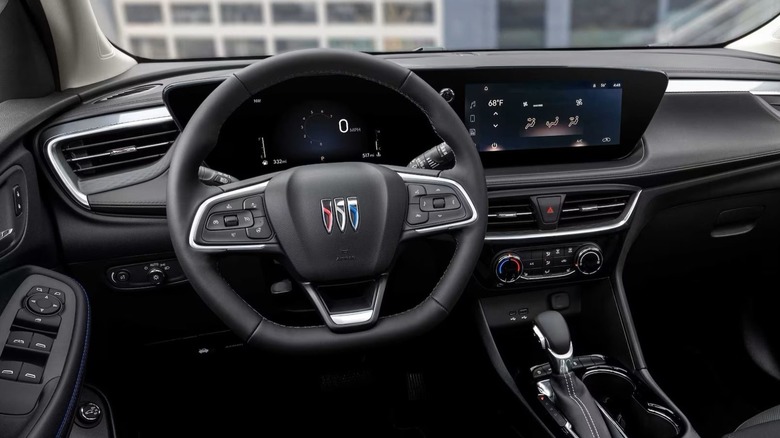 Shot of the Buick Encore GX interior showing the steering wheel