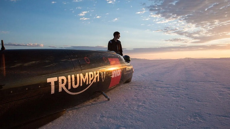 Guy Martin with Infor Rocket Streamliner in the salt flats