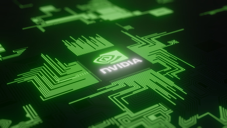 digital render of NVIDIA logo on circuit board