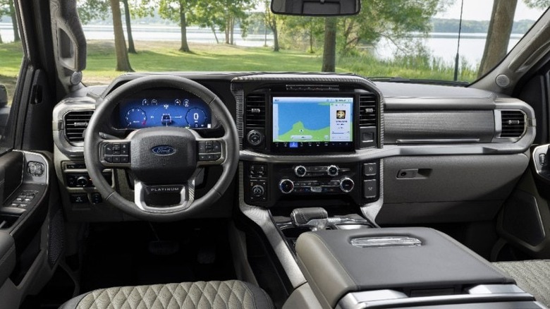 Photo of the Ford F-150 Platinum interior showing the infotainment screen