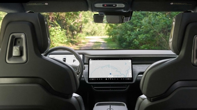 Shot of the Rivian R1T interior showing the central infotainment screen