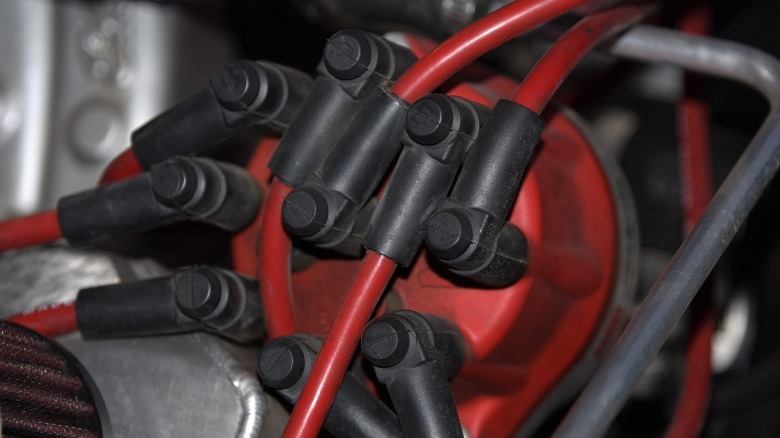 close-up of distributor cap and connected wires