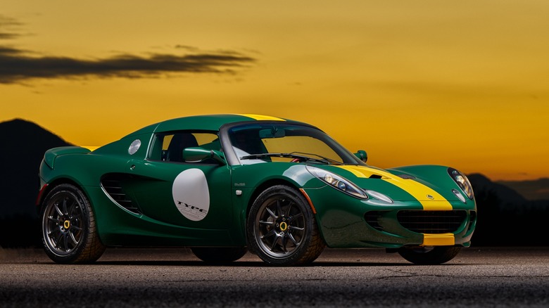 Green Lotus Elise with sunrise