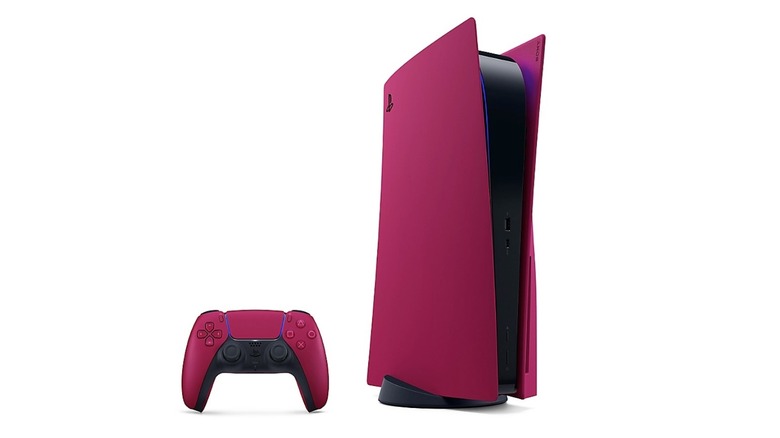 a Cosmic Red PS5 controller and console