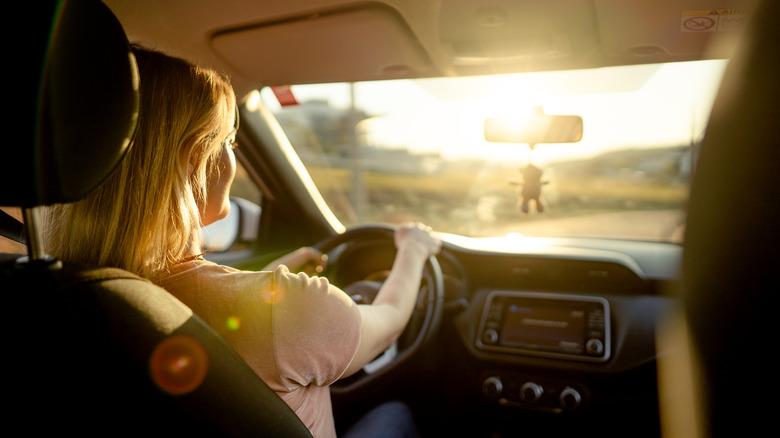 Driver looks at road ahead