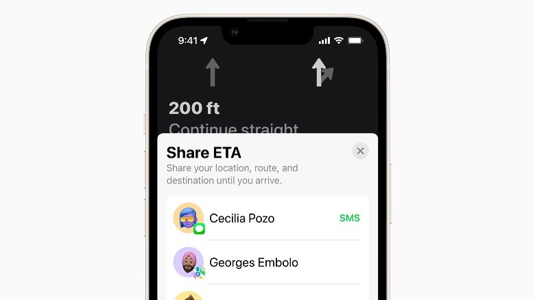 Apple Maps Share ETA menu