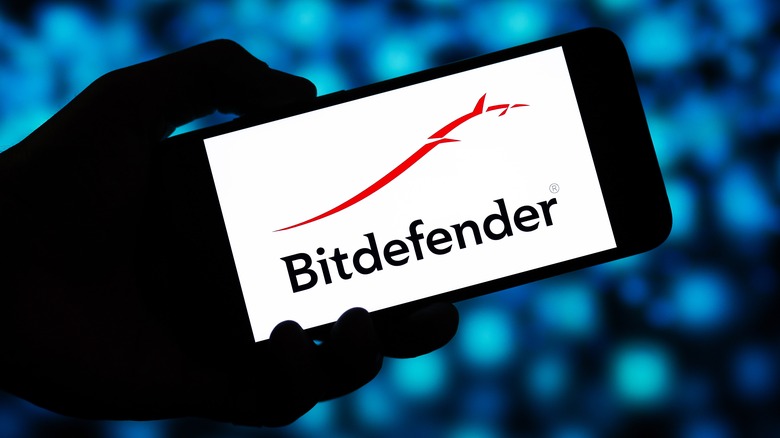 Bitdefender antivirus mobile app on smartphone with blue background