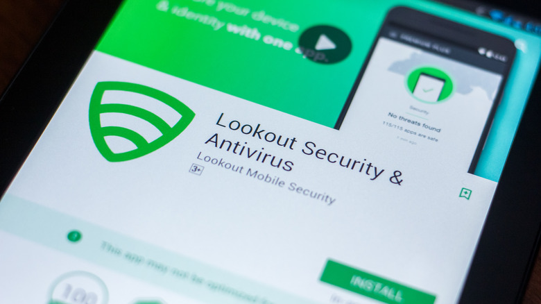 Lookout antivirus app logo displayed on a smartphone
