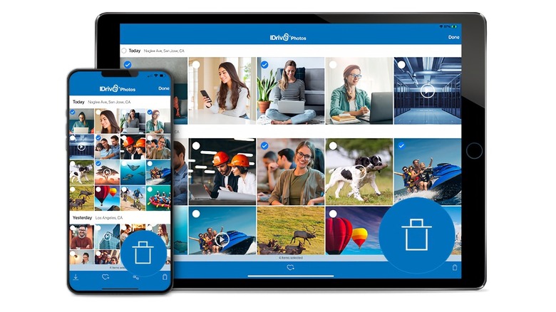 iPhone and iPad showing iDrive Photos backup app.