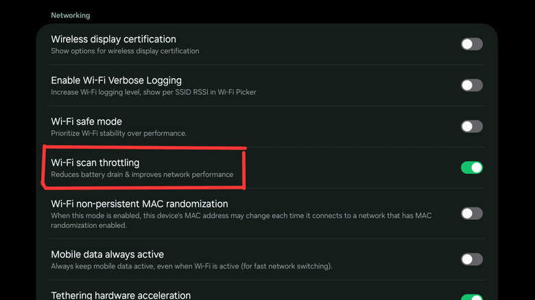 Wi-Fi scan throttling in Samsung One UI Developer Options