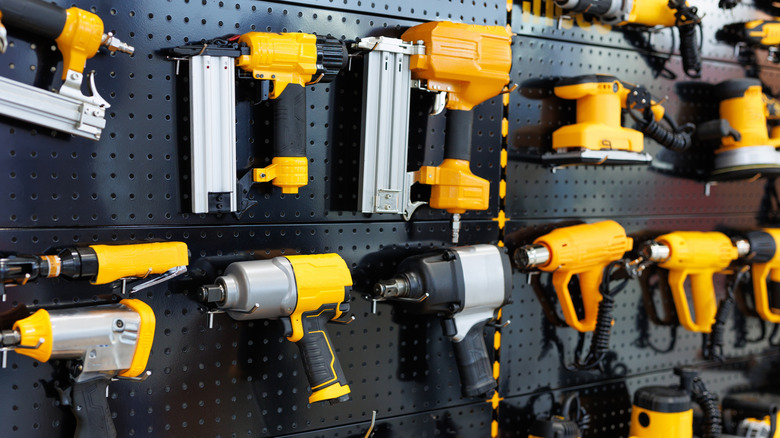 power tools mounted on a wall