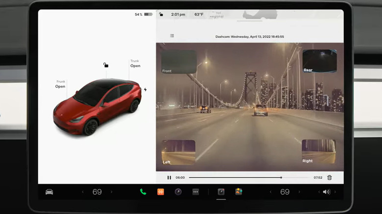 Touchscreen showing Tesla Dashcam