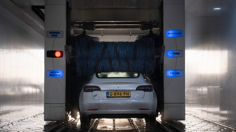 Tesla in a car wash