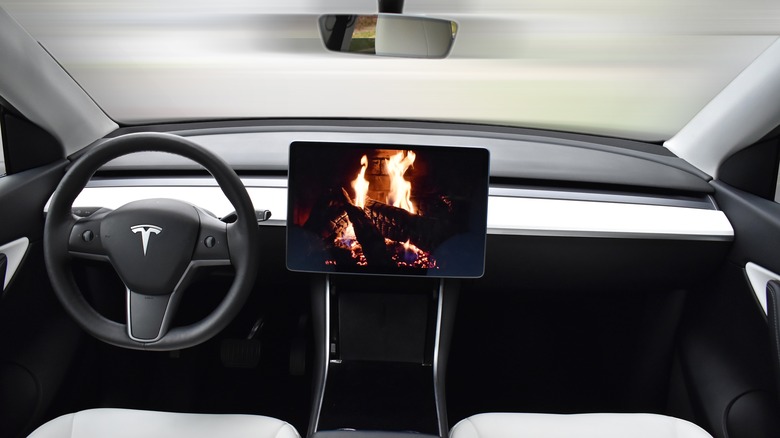 Tesla displaying fireplace video