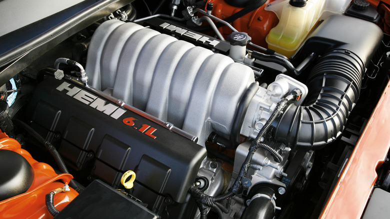 6.1-liter Hemi V8 engine inside Dodge Challenger SRT8 engine bay