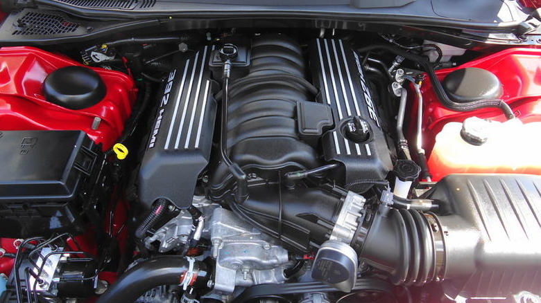 6.4-liter Hemi V8 engine inside Dodge Challenger SRT8 engine bay