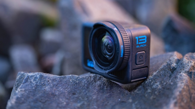 The GoPro Hero 13 Black sitting on a rock.