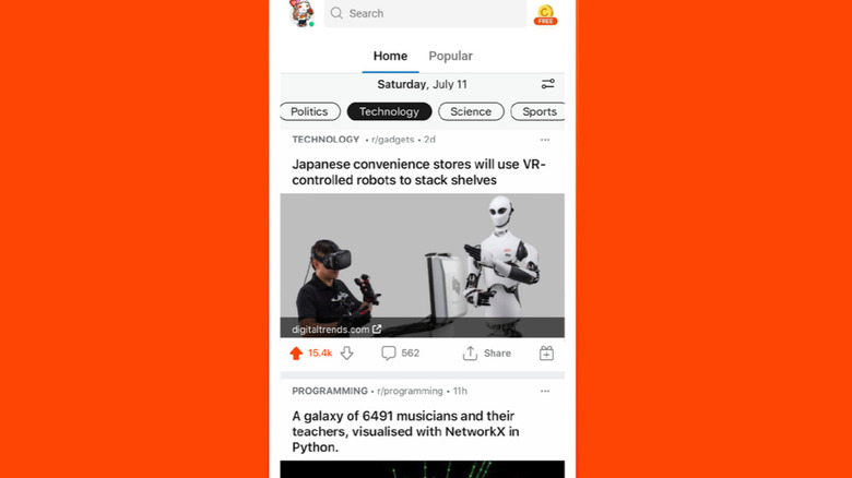 The Reddit App in use