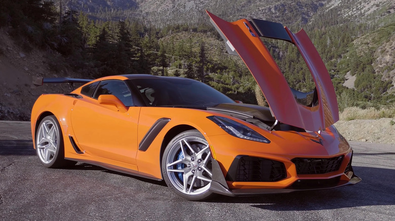 C7 ZR1 in mountains with hood open