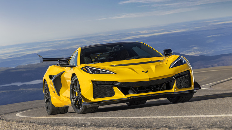 Yellow 2025 C8 ZR1 on canyon road